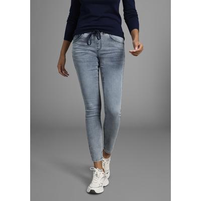 Stretch-Jeans ARIZONA, Damen, Gr. 48, N-Gr, blau (bleached), Jersey, Obermaterial: 59% Baumwolle, 40% Polyester, 1% Elasthan, Basic, bequem knöchellang, Jeans, weites Bein, normale Leibhöhe, knöchellang, mit Used-Waschung