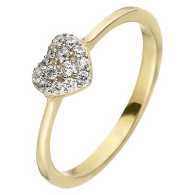 Goldring JOBO "Herz" Gr. 52, gelb (gelbgold 375), Fingerringe, Damen, 52, Gelbgold 375, Goldring, 375 Gold mit 11 Zirkonia