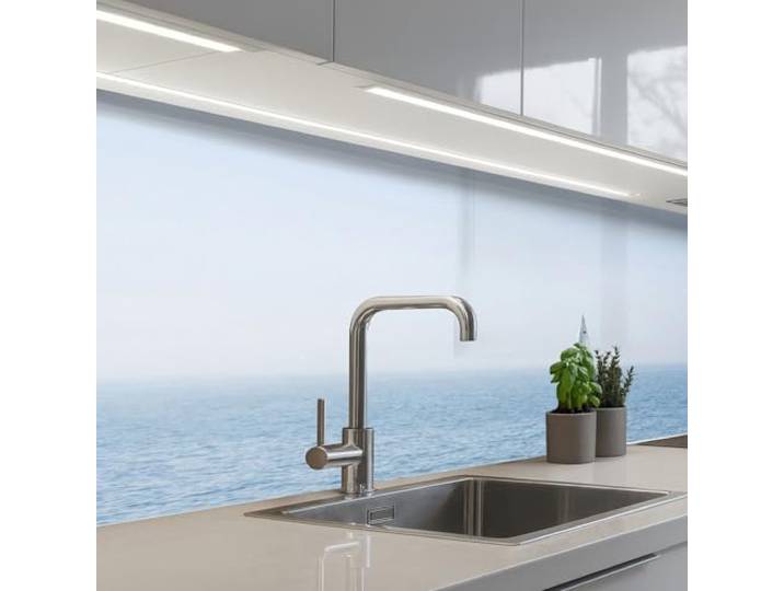 KitchenYeah© Spritzschutz Küche Küchen Rückwand Küchendeko Wand Wandschutz 80x250 cm - Selbstklebend Backsplash Kitchen Peel And Stick Horizont - Segelboot - Meer