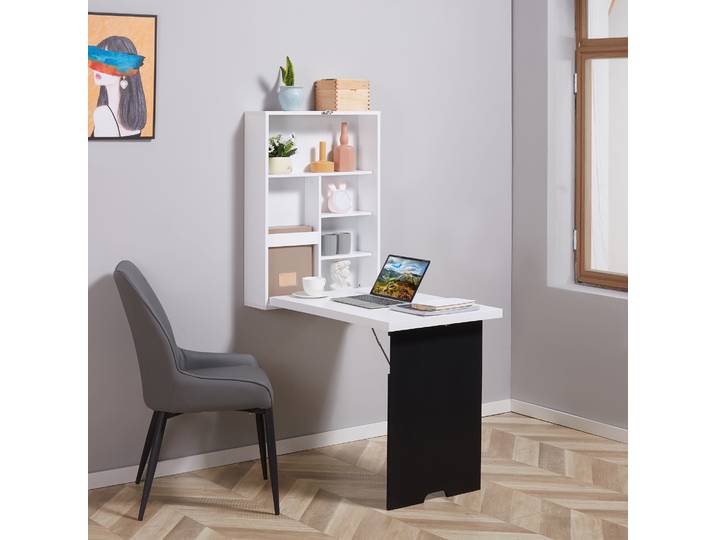 HOMCOM Bureau Mural Pliable avec Rangement Noir/Blanc