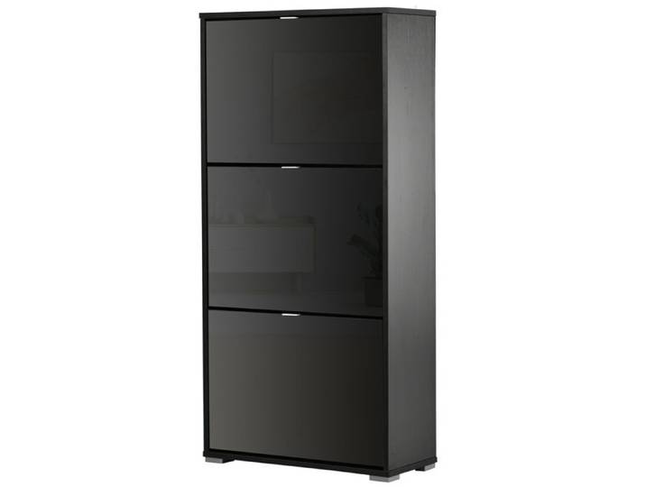 Meuble à chaussures - HOMCOM - armoire 3 portes abattantes 3 compartiments rangement entrée - bois - 60x26x124cm - noir laqué