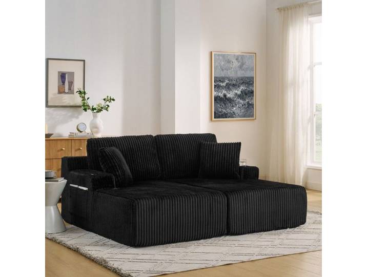 Xylo Canapé-lit relax 2 places poche magazine porte-gobelet noir
