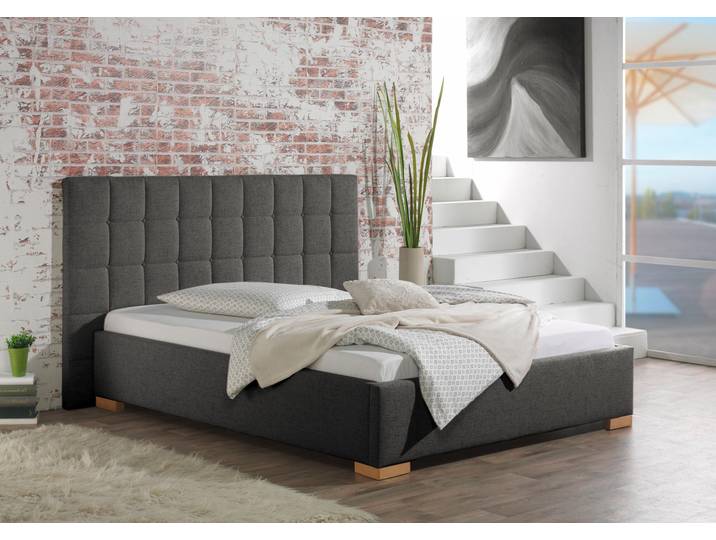 Polsterbett, Strukturstoff, Anthrazit, 144×210 cm, Mit Matratze, Made in Germany, Maintal