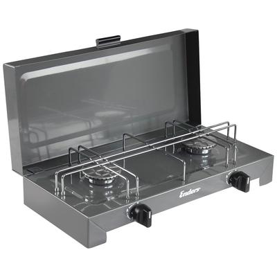 Gaskocher ENDERS "Canberra 2", grau (dunkelgrau), B:43cm H:10cm L:26cm, Stahl, Gaskocher, BxLxH: 43x26x10 cm, 2 x 2,3 kW Brenner