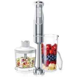 Arendo Stabmixer, Edelstahl DC Pürierstab mit Zerkleinerer & Messbecher, vierflügeliges Messer, Turbotaste, Stabmixer, Weiss