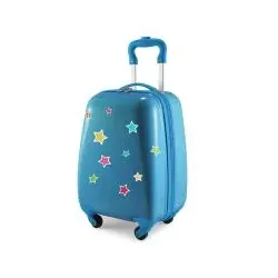 For Kids - Kindergepäck + reflektierende Aufkleber Sterne, Kinderkoffer, Hartschalenkoffer für Kinder, Handgepäck, 24 Liter, Cyanblau