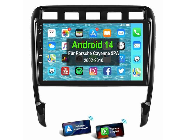 ESSGOO 9 Autoradio CarPlay Für Porsche Cayenne 1 9PA 2002-2010 Android 15 Autoradio (4+64GB optional, FM, AM, Carplay Android Auto Bluetooth EQ USB WIFI Touchscreen SWC)
