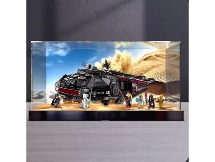 Acryl-Vitrine für Lego 75389 Dark Millennium Falcon Modell, staubdichte transparente Kollektions-Vitrine (nur Displaybox) (hoher Ständer + Rückenspray)