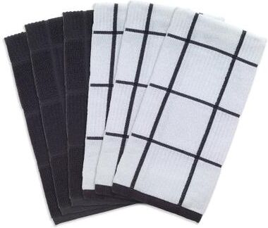 Solid And Check Parquet Kitchen Towel, Six Pack by T-fal in Charcoal