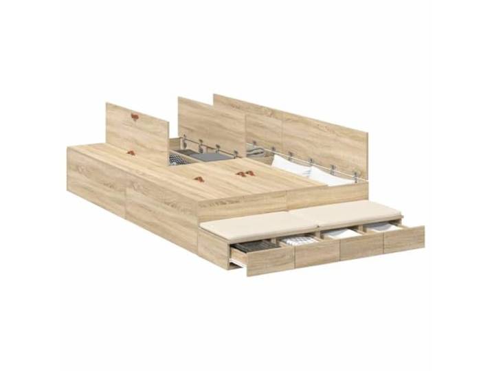 KTHLBRH Boxspringbett Eiche Sonoma 120 x 200 cm Mehrschichtiges Holz, 4 Schubladen, robuste Struktur, modernes Design