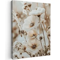 LEINWANDBILD Blumen - Winter - Weiß - Schnee - Beige Wandbild Wohnzimmer 60x80 cm