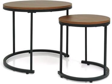 Costway Set of 2 Modern Round Stacking Nesting Coffee Tables for Living Room-Light Brown