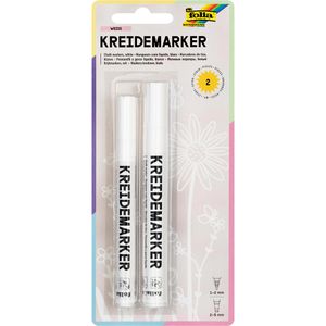 Folia Kreidestifte 390200 Kreide-Marker, Strichbreite 1-2 & 2-5mm weiß, Rundspitze, 2 Stück