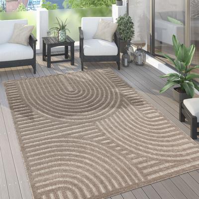 Teppich PACO HOME "Livorno 674", beige, B:60cm H:14mm L:100cm, Polypropylen (PP), Teppiche, Teppich, Uni Farben, moderner Hoch-Tief-Effekt, Scandi-Look, Outdoor geeignet