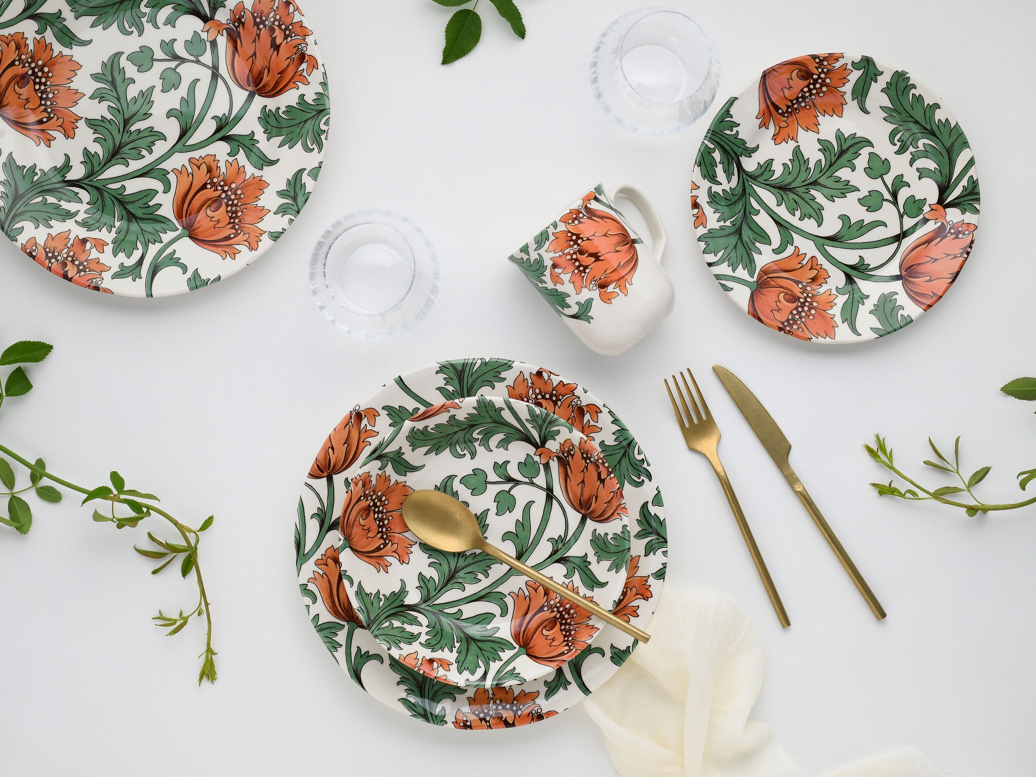 Kombiservice CREATABLE "Florentina, Kombi-Service 16-tlg", grün, 16 Stk., Steingut, Geschirr-Sets, Kombiservice, Blumendekor