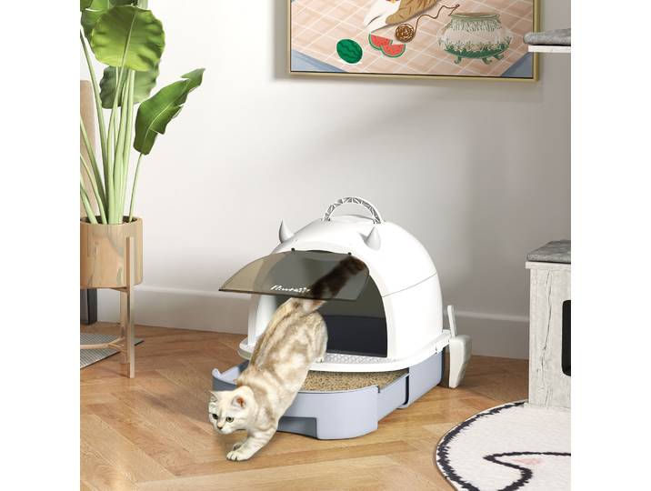 PawHut Maison de Toilette Fermée Chat 40,5x52x39cm Gris