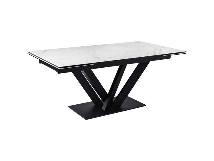 Novel Esstisch, Schwarz, Weiß, Metall, Glas, Keramik, rechteckig, Bodenplatte, 98x76x180-260 cm, ausziehbar, Esszimmer, Tische, Esstische, Glastische