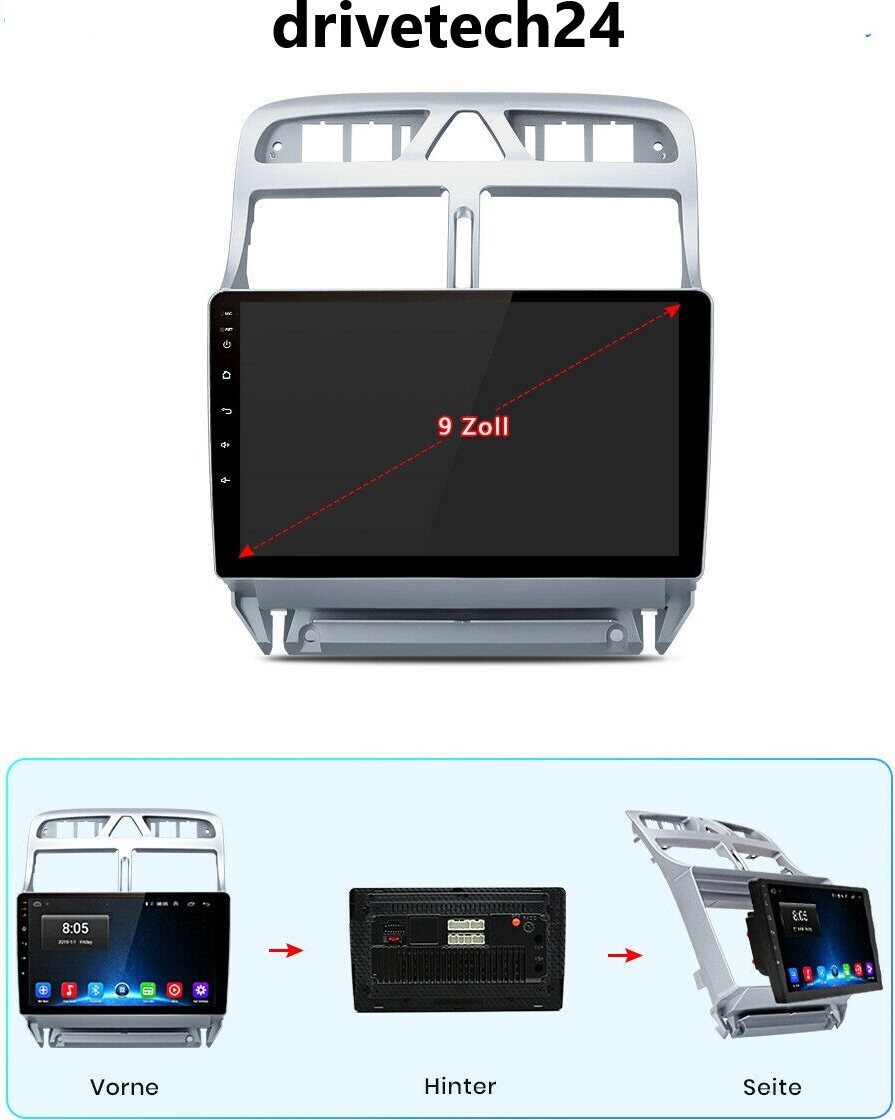 Peugeot 307 Android 11 Autoradio 9" Touchscreen BT GPS Navi 32GB ROM 2GB RAM