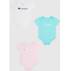 CHAMPION Kinder Shirt 3PK SHORTSLEEVE BODYSUITS, Größe 62 in Weiß WHT/CCK/PINK