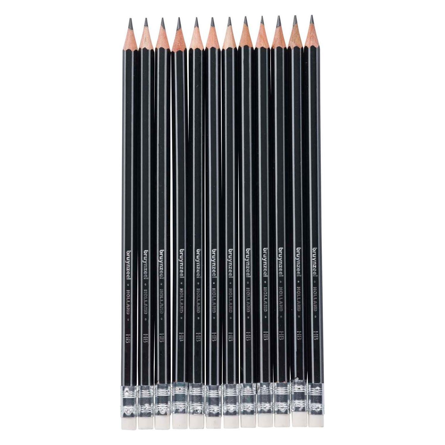 Bruynzeel Graphite pencil set | 12 HB graphite pencils with eraser tips (12x) (ROY-60211012)