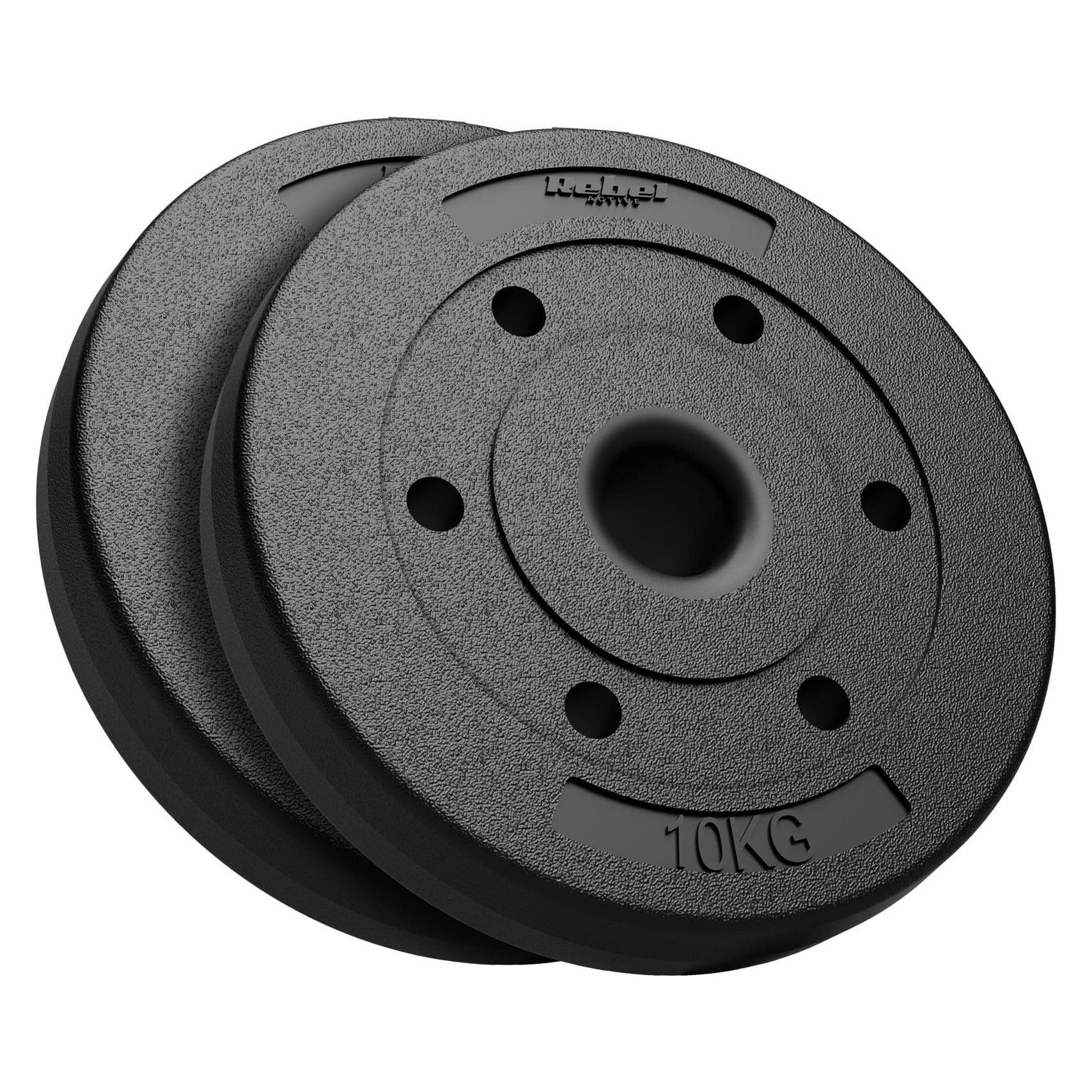 Rebel Bituminöses Hantelset 2x10kg 51mm Loch - für Olympic Langhanteln ACTIVE (2 x 10 kg) (RBA-2140)