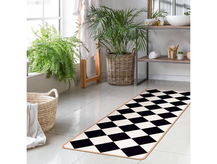 Läufer/Yogamatte gedrehtes Schachbrett 183 x 61cm Schwarz/Weiß/Schwarz/Weiß