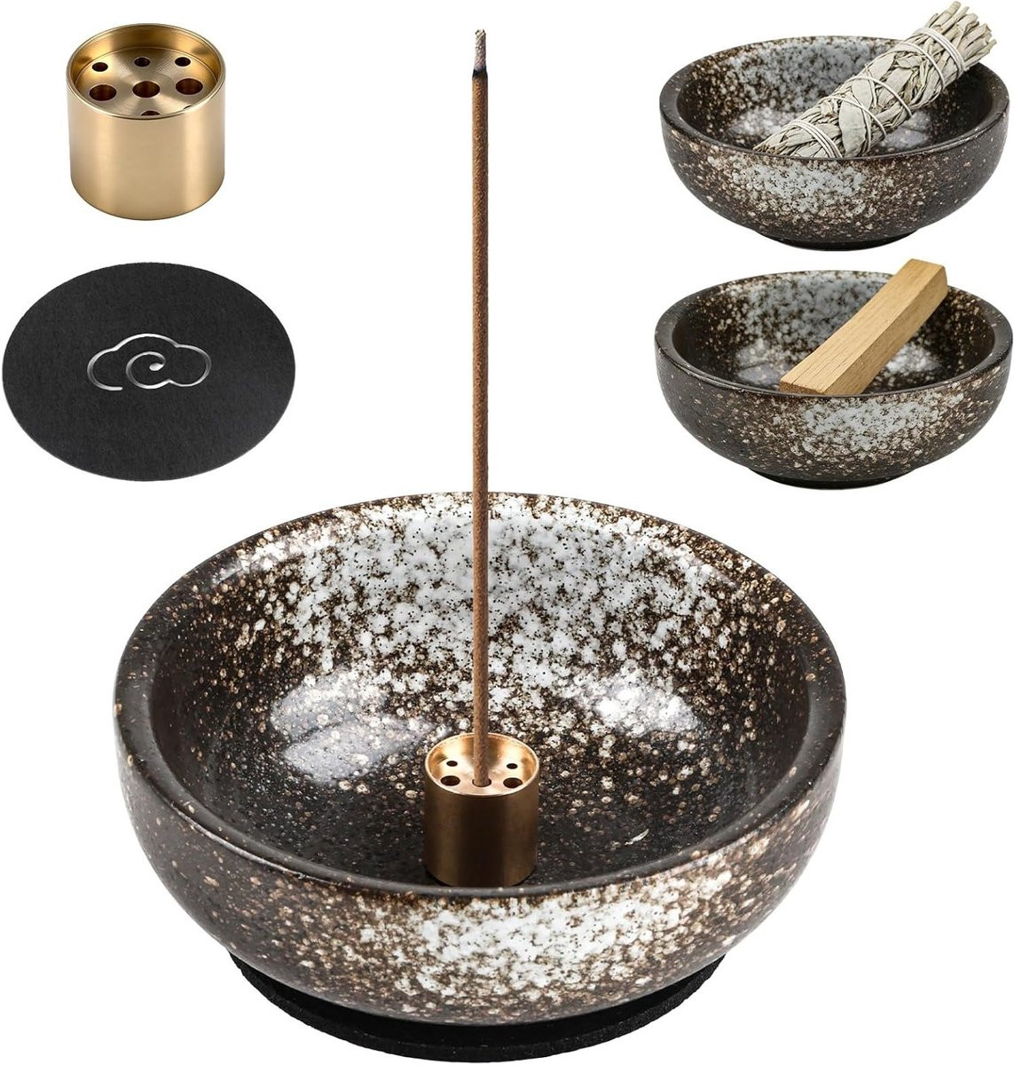 Elegante Witte Incense Stick Houder en Kom voor Geurstokjes - Afneembare Messing Set voor Aromatherapie en Meditatie