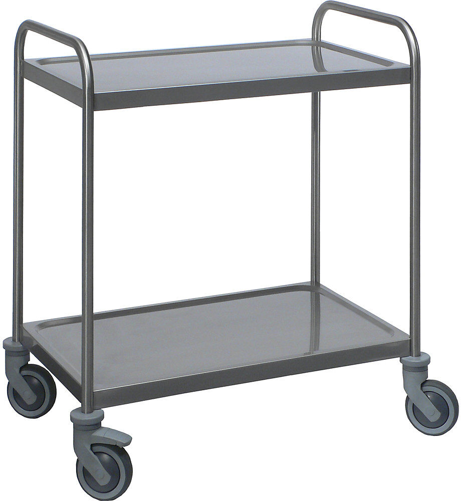 kaiserkraft Edelstahl-Servierwagen, 2 Etagen, thermoplastische Gummibereifung, LxBxH 1070 x 670 x 970 mm, ab 10 Stk