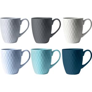 Miamio Kaffeebecher Palmanova Ocean, 400ml, Keramik, blau / grau / weiß, 6 Stück