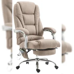 Décoshop26 - Bürostuhl mit Massagefunktion und verstellbarer Fußstütze in taupefarbenem Stoff 10_0002593 10_0002593