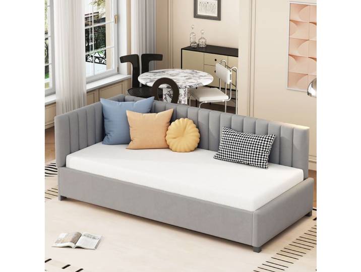 SENVIRO Lit banquette multifonction en velours gris style Mid Century Modern