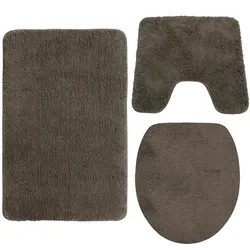 NYVI Badematte NYVISpa Lasalle  - Badezimmerteppich - Rutschfest, Saugfähig, Schnell Trocknend, Fußbodenheizung geeignet, Waschbar, Weich Farbe:Taupe;Größe:Set 3-teilig