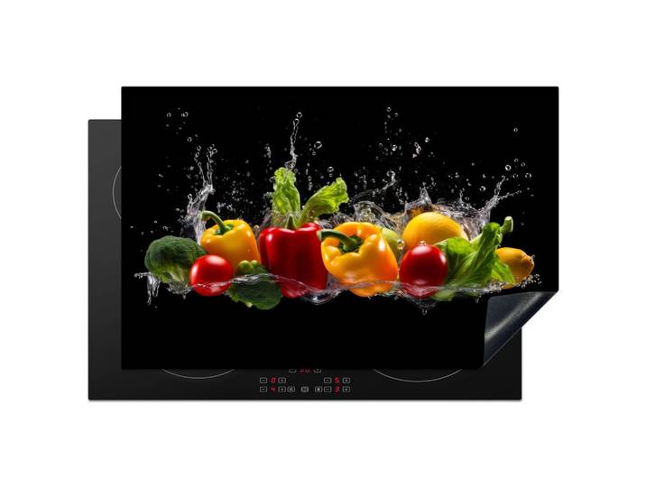 HERDABDECKPLATTE Paprika - Wasser - Gemüse - Schwarz Abdeckung Ceranfeld 81.2x52 cm