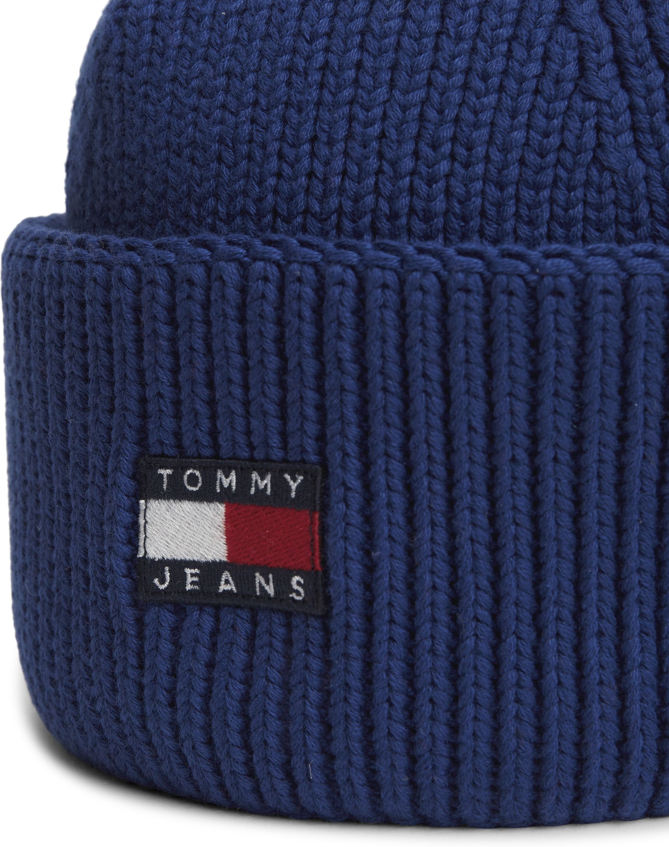 Beanie TOMMY JEANS "TJM HERITAGE SHORT", blau (regency blau), Strick, Baumwolle, Mützen Beanie, Umfang 58 cm, im Fischermann-Style regency blau Einheitsgröße