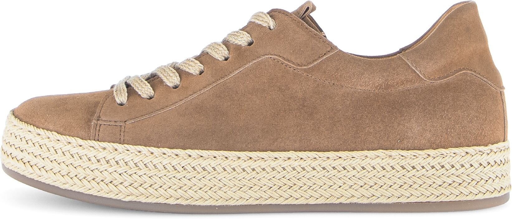 Plateausneaker GABOR, Damen, Gr. 41, Leder, braun, Ziegenveloursleder, Schuhe Plateausneaker, Freizeitschuh, Halbschuh, Schnürschuh mit Ziernähten
