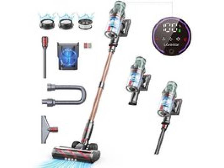 Laresar Aspirateur Balai sans Fil 65KPa/600W/70 Mins Tuyau Extensible 1M Parfumé Chargement Mural Poils dAnimaux/Tapis/Voiture