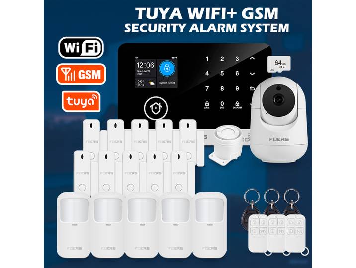 FUERS G03 WIFI GSM système d'alarme alarme de sécurité à domicile intelligente antivol avec capteur de mouvement de porte Tuya Smart App contrôle travail Alexa