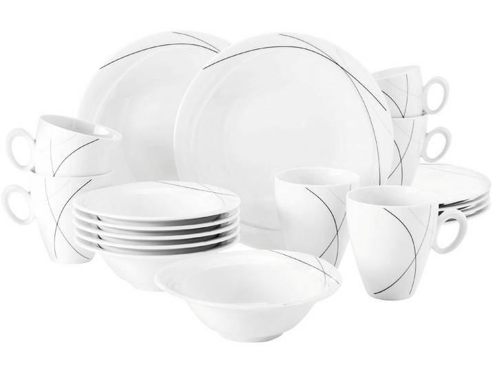 Seltmann Weiden Frühstücks-Geschirrset Service, Trio Highline (Teller, Schale, Kaffeebecher) (18-tlg), 6 Personen, Porzellan, Teller, Becher, Schalen, Made in Germany, 18 Teile, für 6 Personen