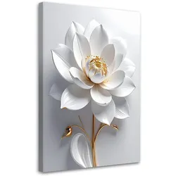 LEINWANDBILDER, Weiße Blume 3d gold glamour