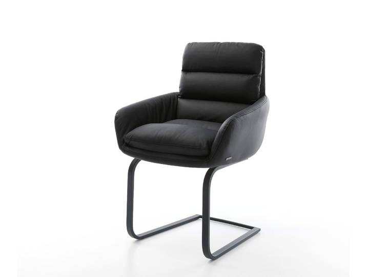 Freischwinger Abelia-Flex mit Armlehnen Echt-Leder Schwarz Freischwinger flach Schwarz, Esszimmerstühle