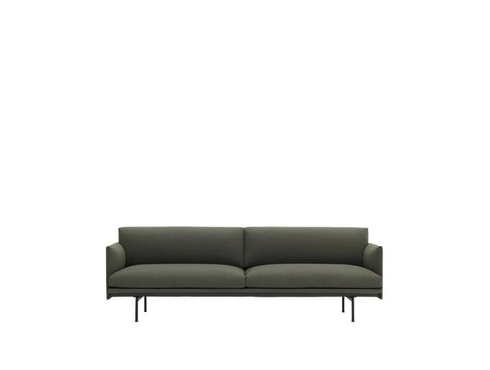 Muuto Outline Sofa 3-Sitzer Stoff Stoff fiord 961 green, Schwarze Beine