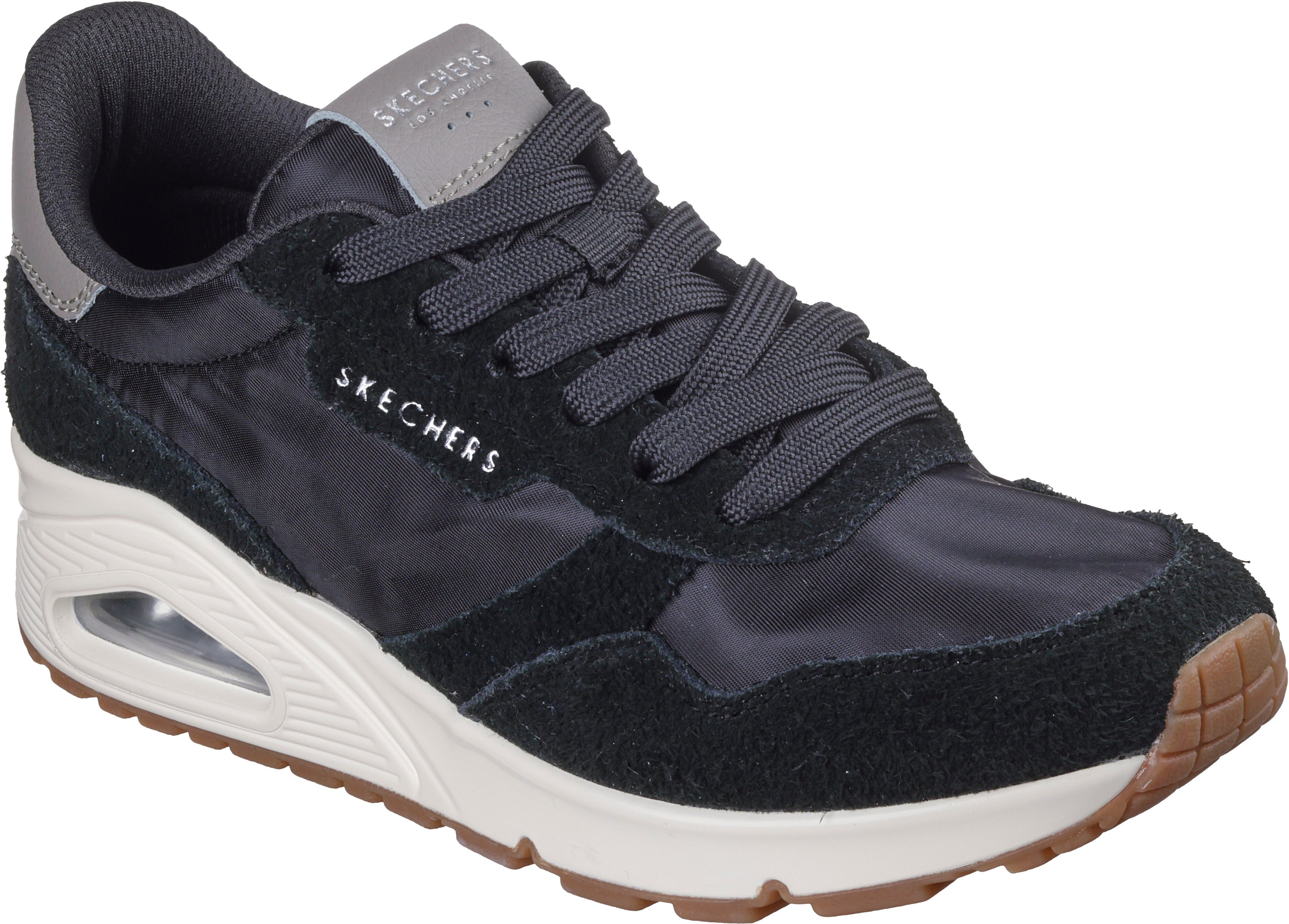 Sneaker SKECHERS "UNO-VINTAGE DAYZ", Damen, Gr. 38, Textil, schwarz, Textil, Veloursleder, Schuhe Sneaker, Keilsneaker, Plateausneaker, Schnürschuh im Vintage-Look schwarz 38, Textil