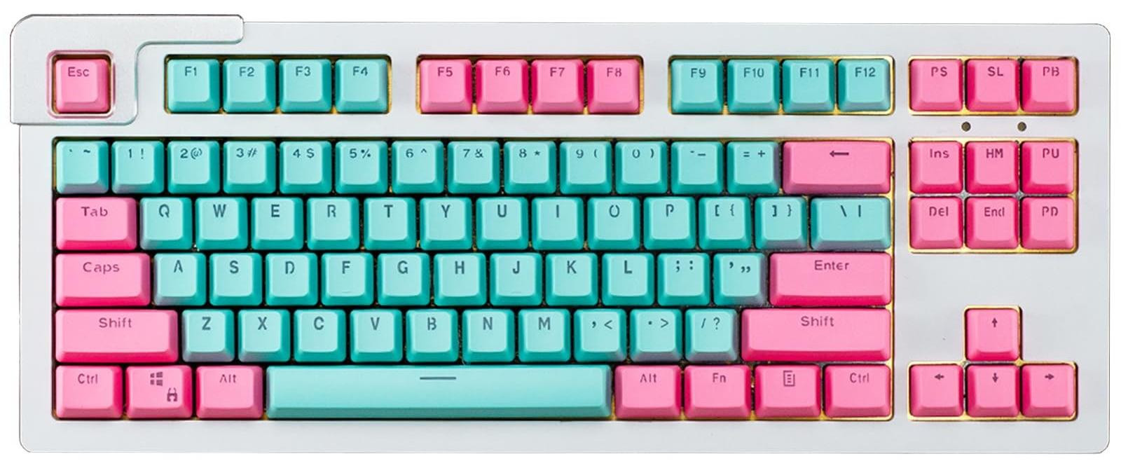 104 stuks Toetsenbordcaps Translucent Cyan+Pink