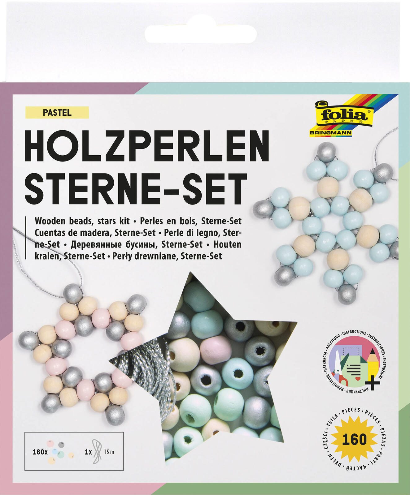 folia Holzperlen Sterne-Set pastel 22522