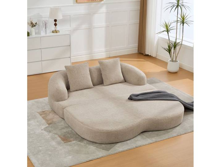 Canapé convertible 2 places en chenille beige canapé-lit 2-en-1 compressé avec 2 coussins sans montage