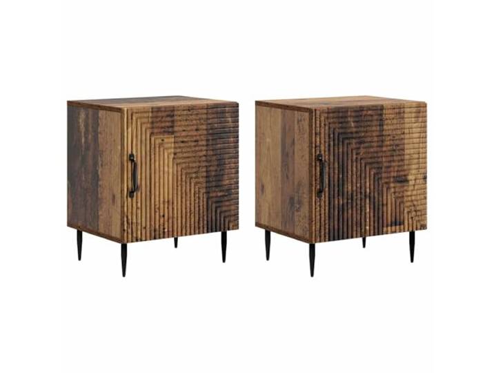 KUPTYERFG 2er Set Nachttisch Altholz-Optik 43x34,5x50 cm Holzwerkstoff Zweiteiliges Nachttisch-Set fürs Schlafzimmer mit praktischer Schwenktür, stabilen Metallbeinen und viel Stauraum.