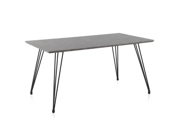 Table rectangulaire - JUANIO - JUANIO - Effet ciment gris - Pieds métalliques noirs - 6 places