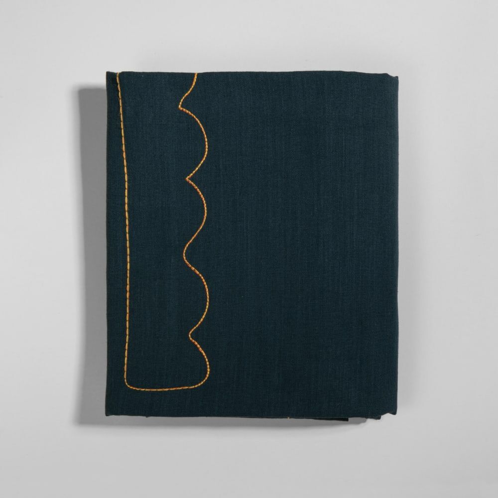 Maisons du Monde Nappe en coton biologique vert et broderies multicolores, 150x250 cm Vert 150x250cm