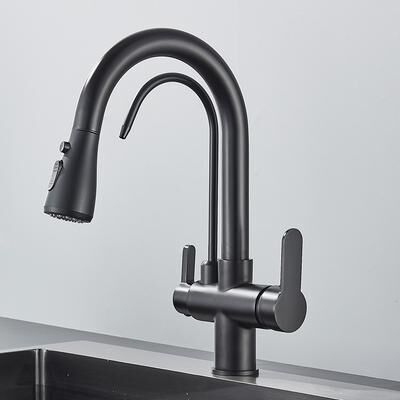 The Handy Homestead Matte Black Filtered Crane Kitchen Faucet, Pull Out Spray, Rotation, Water Filter Tap, Three Ways Sink Mixer tpye A matte Black