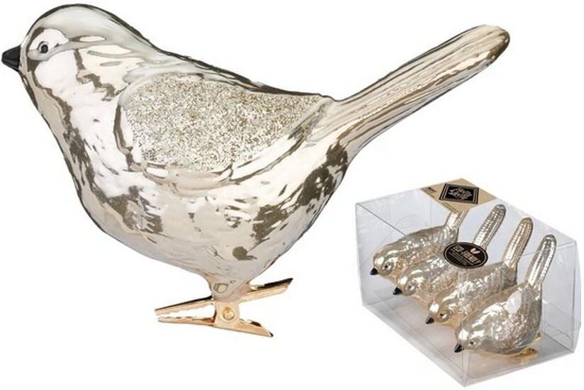 Weihnachtsbaumkugel "Weihnachtskugel Vogel Winter Silver 4 Stück, 8 cm", silber (weißgold), H:8cm, Weihnachtsbaumkugeln, Weihnachtsbaumkugel weißgold Einheitsgröße